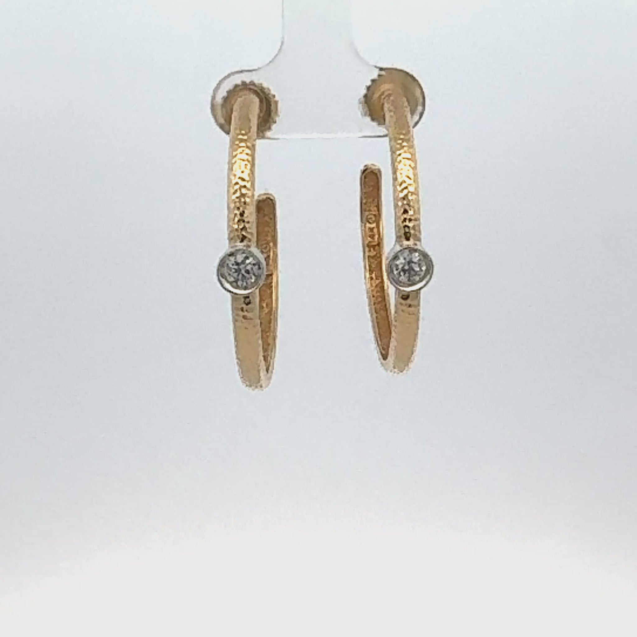Bezel Set Diamond 14 Karat Yellow Gold 1.5 Inch Hoop Earrings