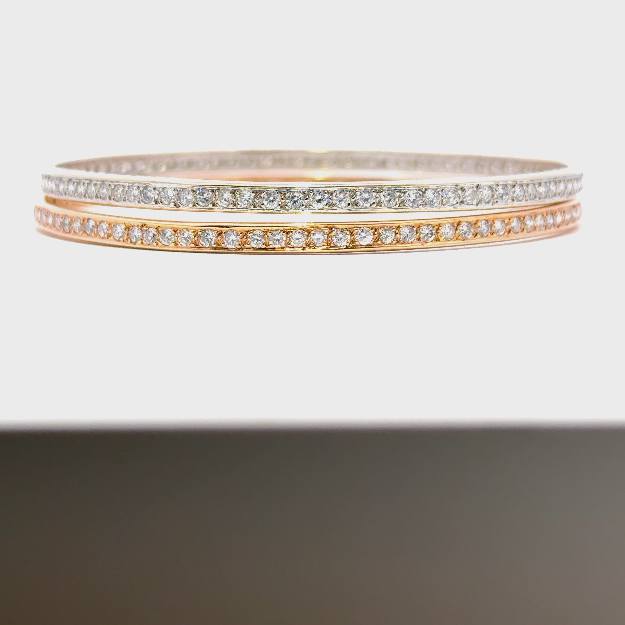 Set Of 2 Diamond 18 Karat Gold Modern Bangle Bracelets