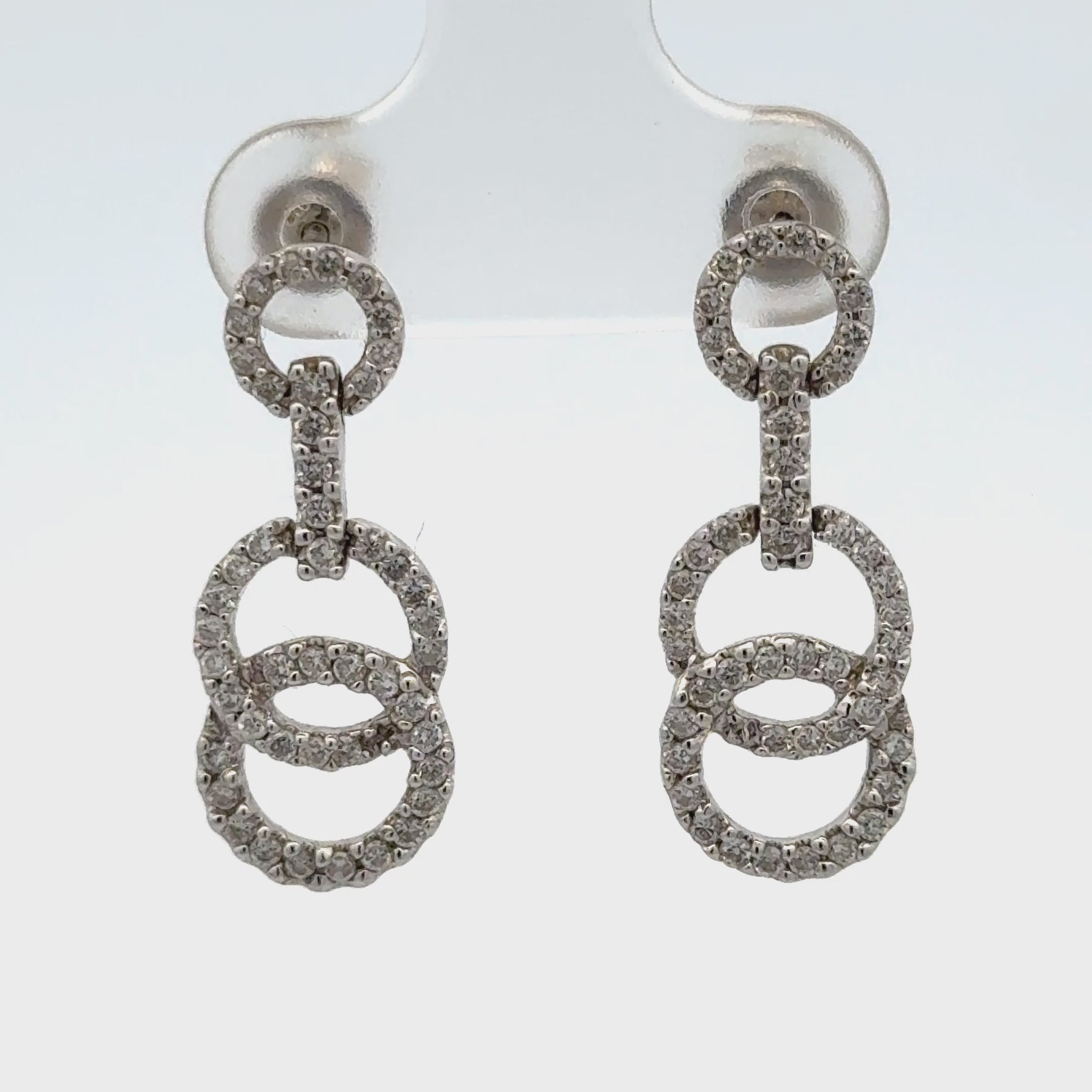 Modern Diamond Circle 18 Karat White Gold Dangle Drop Earrings