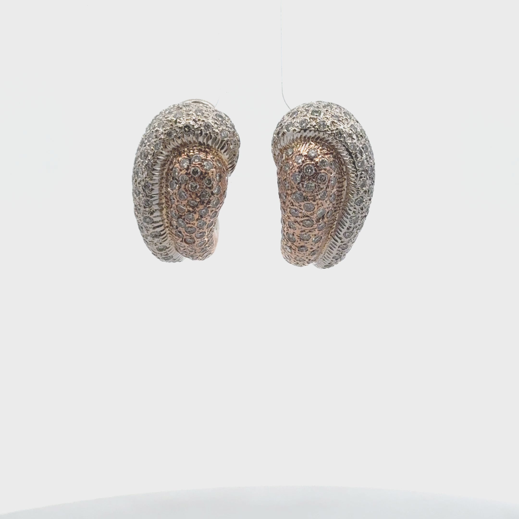 Modern Pave Diamond 18 Karat Two Tone Gold Leverback Earrings