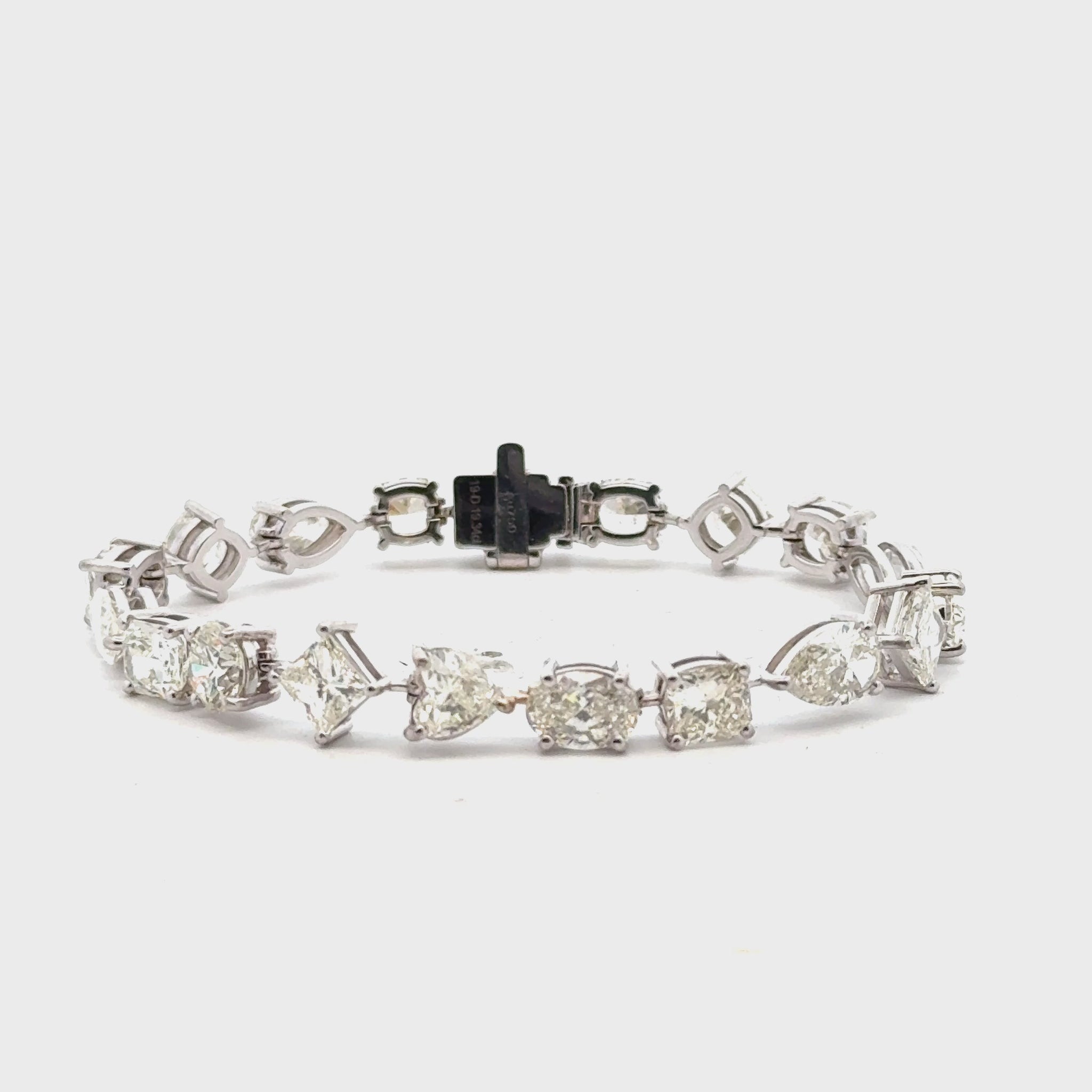 19 CTW  Mixed Cut Diamond 18 Karat White Gold Modern Line Bracelet