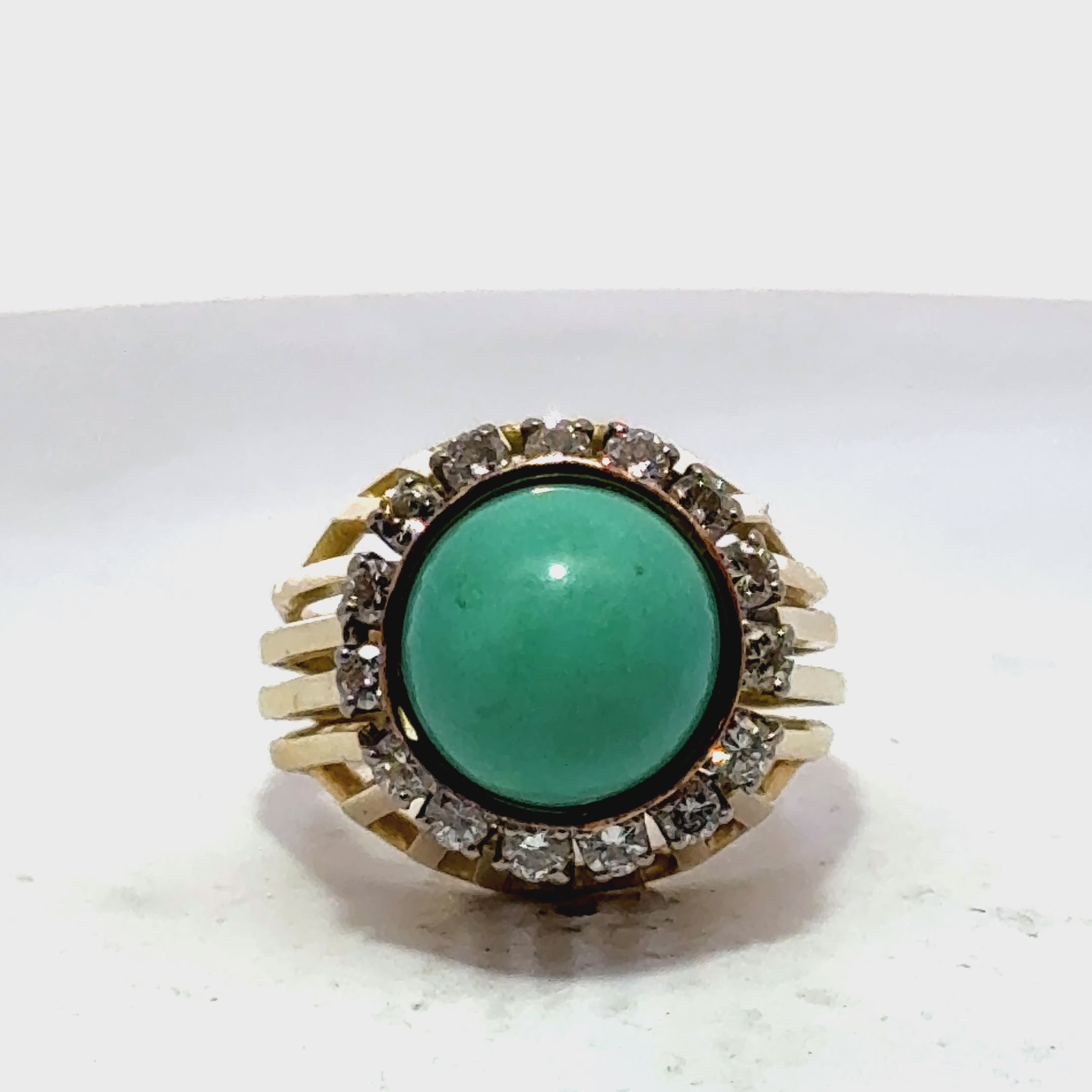 1970's Turquoise Diamond 14 Karat Yellow Gold Cocktail Ring