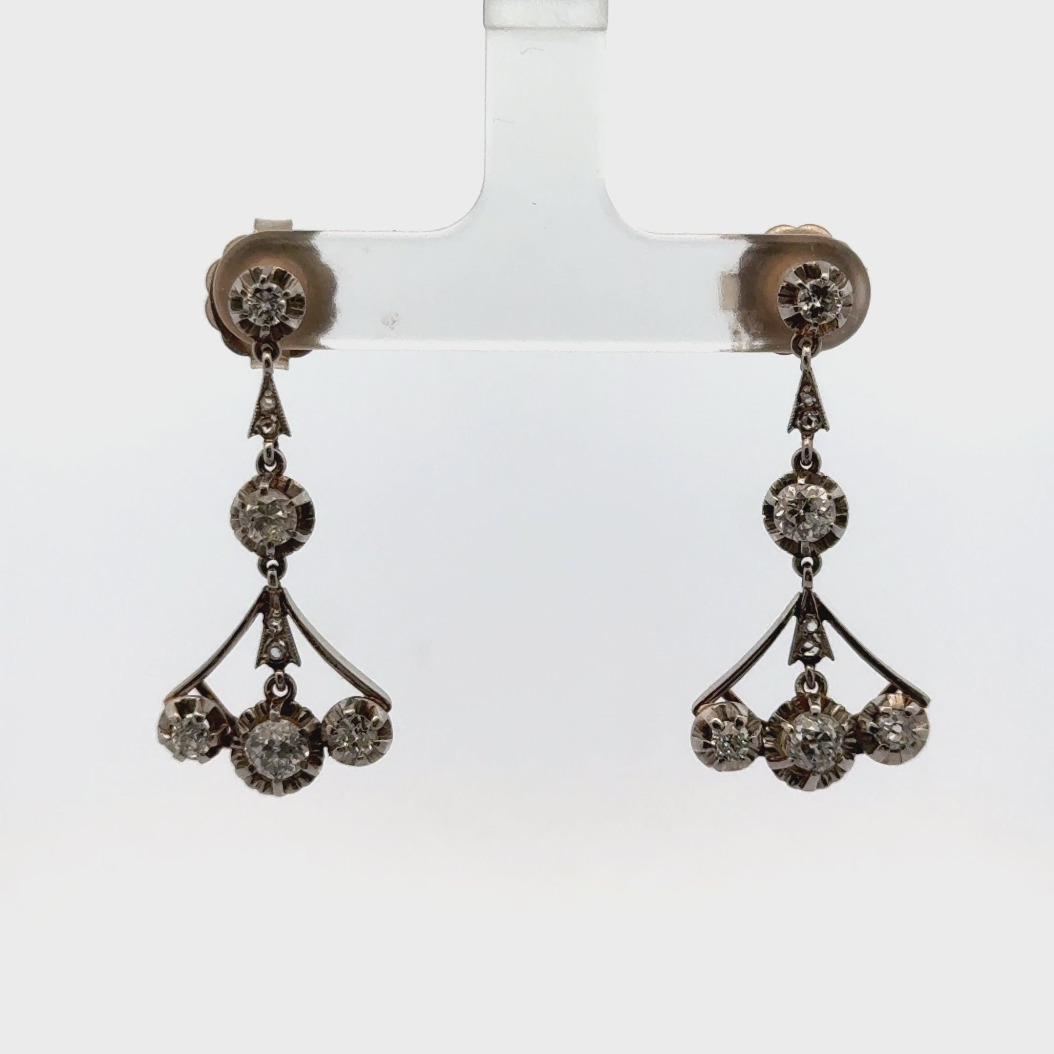 Early 20th Century Diamond Platinum & Yellow Gold Dangle Drop Vintage Earrings