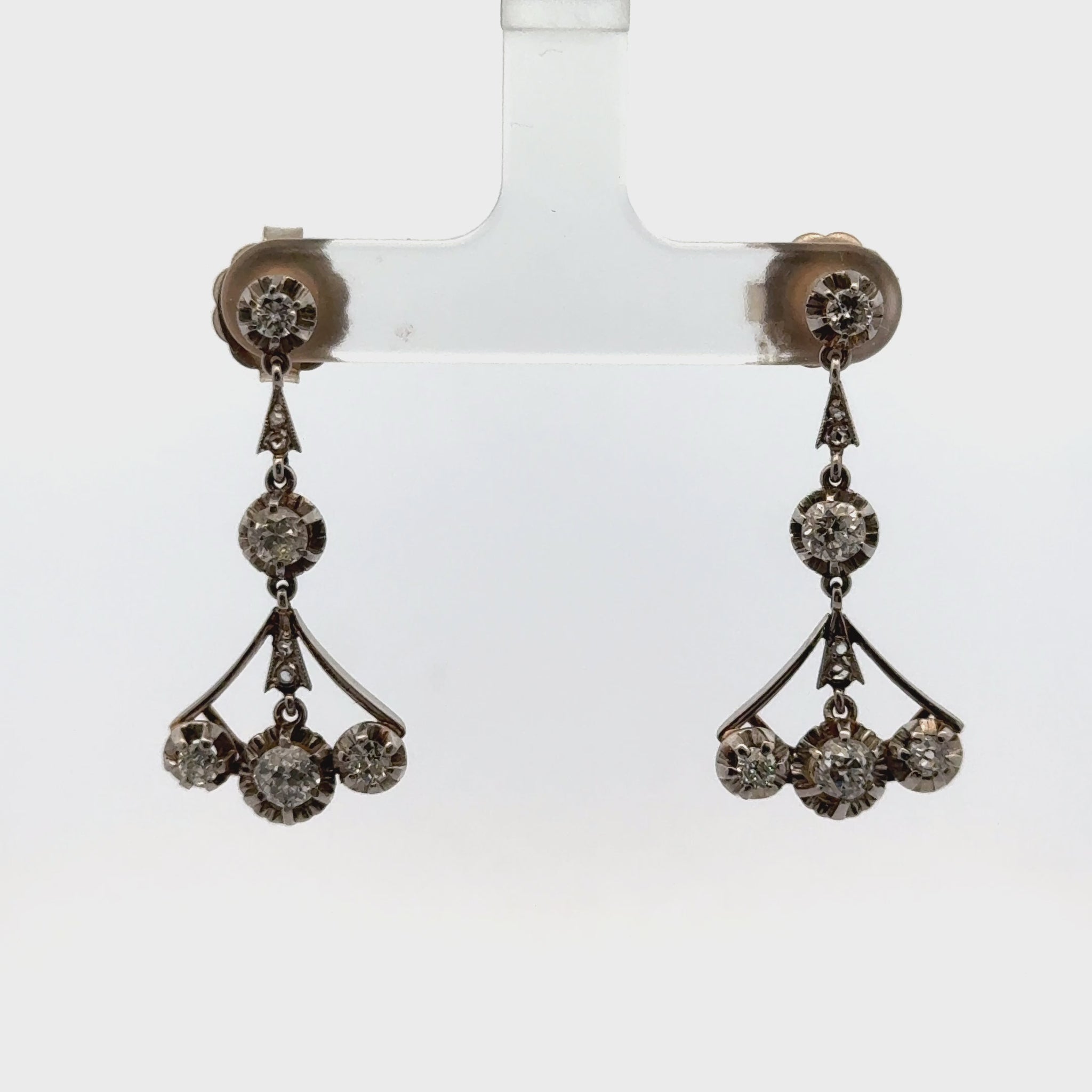 Early 20th Century Diamond Platinum & Yellow Gold Dangle Drop Vintage Earrings