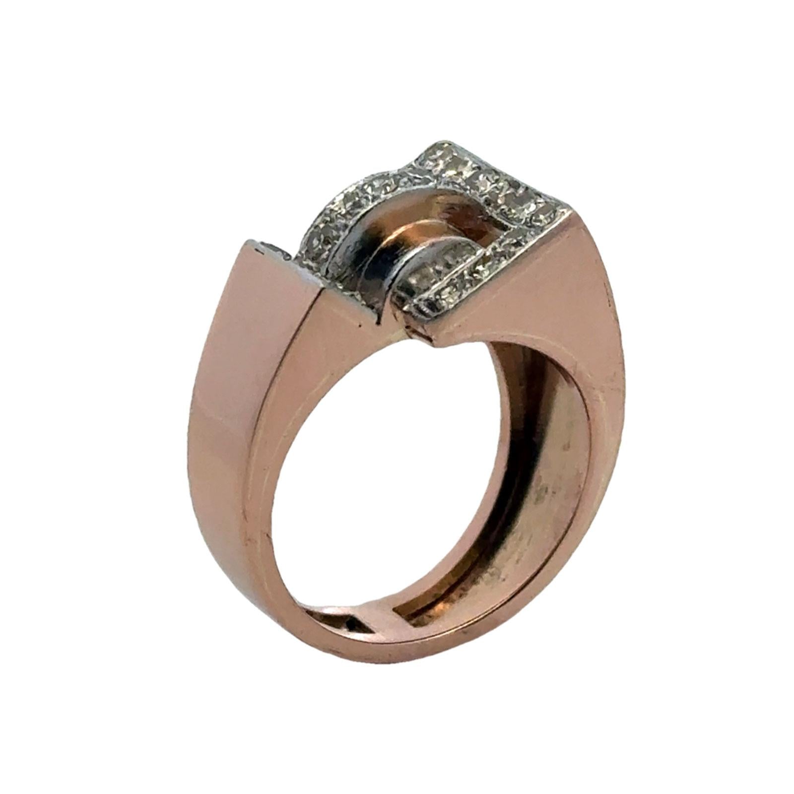 Mid-20th Century Retro Diamond 18 Karat Rose Gold Vintage Ring