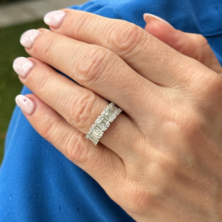 Diamond Baguette & Round Brilliant-Cut 14K White Gold Wedding Band Ring