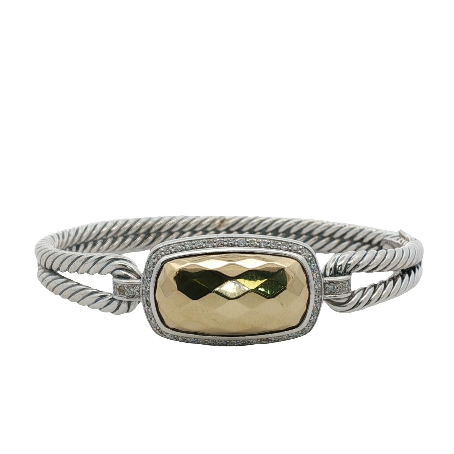 David Yurman Noblese Diamond 18KYG/SS Cable Bangle Bracelet