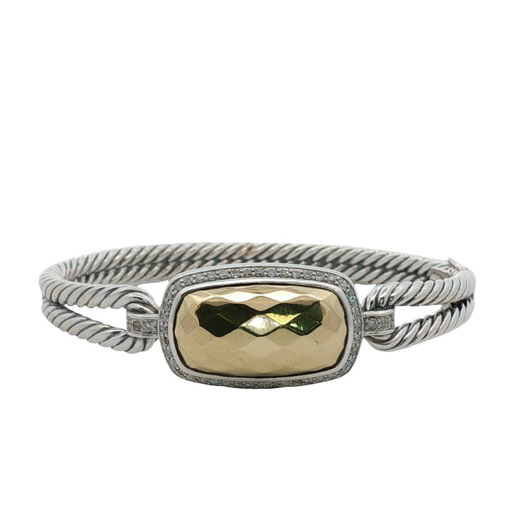 David Yurman Noblese Diamond 18KYG/SS Cable Bangle Bracelet
