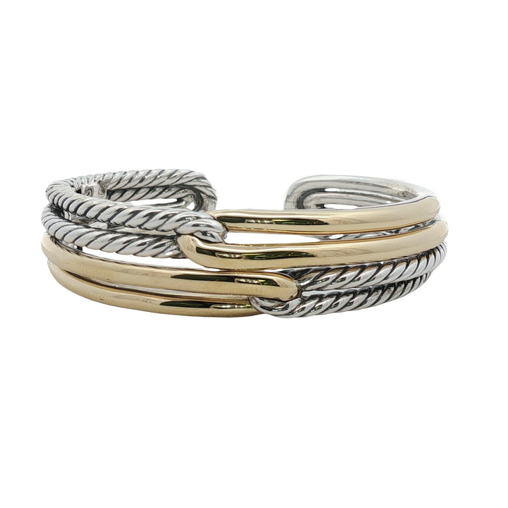 David Yurman 2 Row Labrynth 18KYG/Sterling Silver Hinged Cuff Bracelet