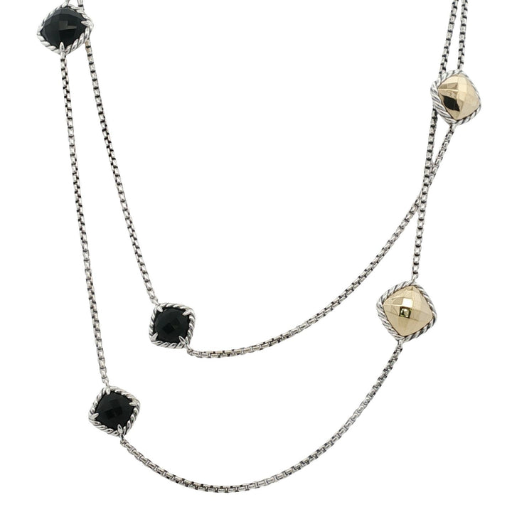 David Yurman Onyx 18 Karat Yellow Gold 6 Station 36 Inch Sterling SilverNecklace