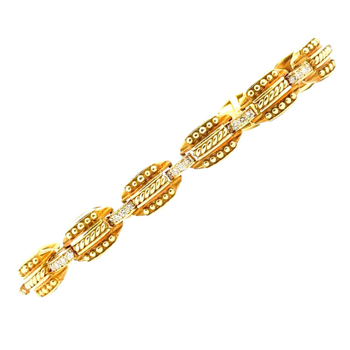 Etruscan Style Diamond 18 Karat Yellow Gold Link Bracelet