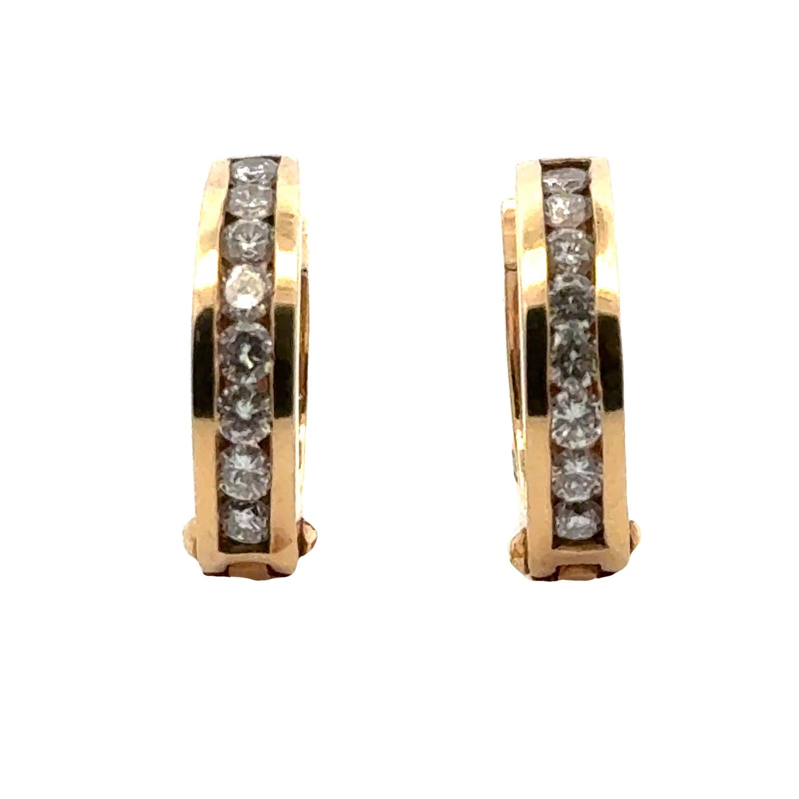 Modern Diamond 14 Karat Yellow Gold Channel Set Hoop Earrings