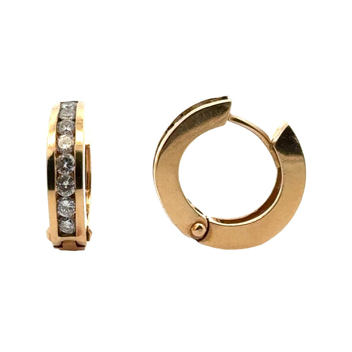 Modern Diamond 14 Karat Yellow Gold Channel Set Hoop Earrings
