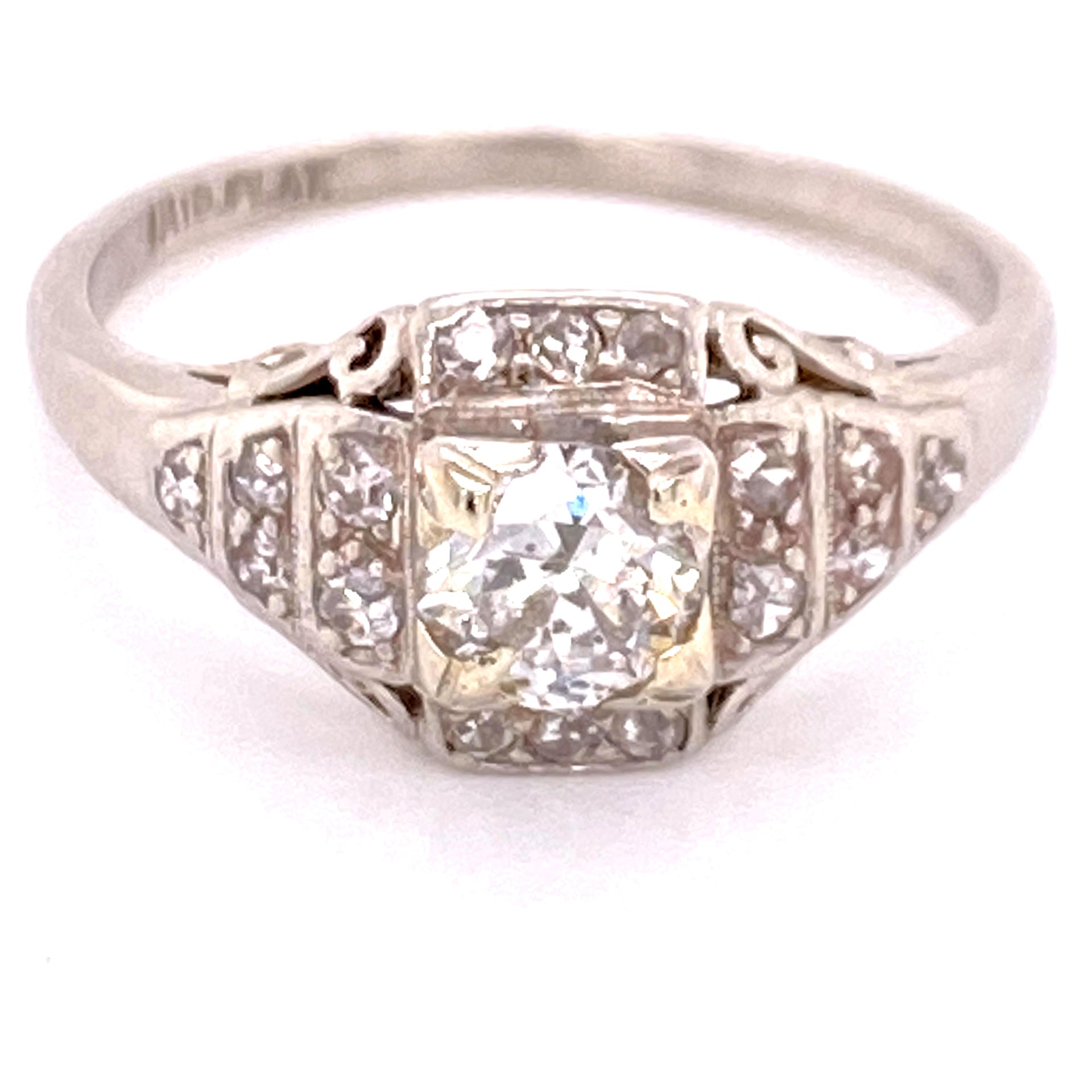 Platinum Antique Art Deco Diamond Engagement Ring Old European Cuts