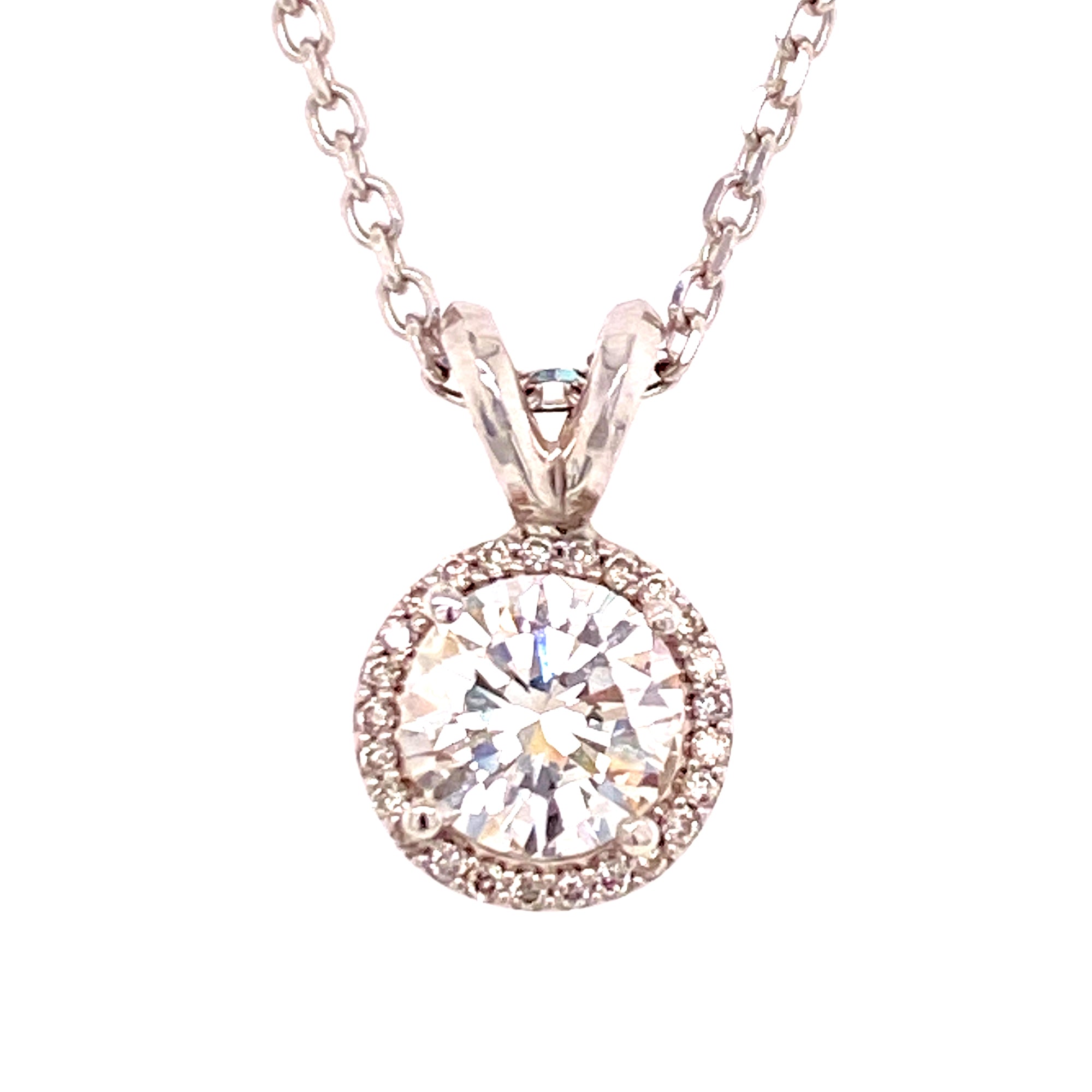 14 Karat Two Toned Diamond Pendant Necklace with White Gold Diamond Station  Chain - Lippa's Jewelry