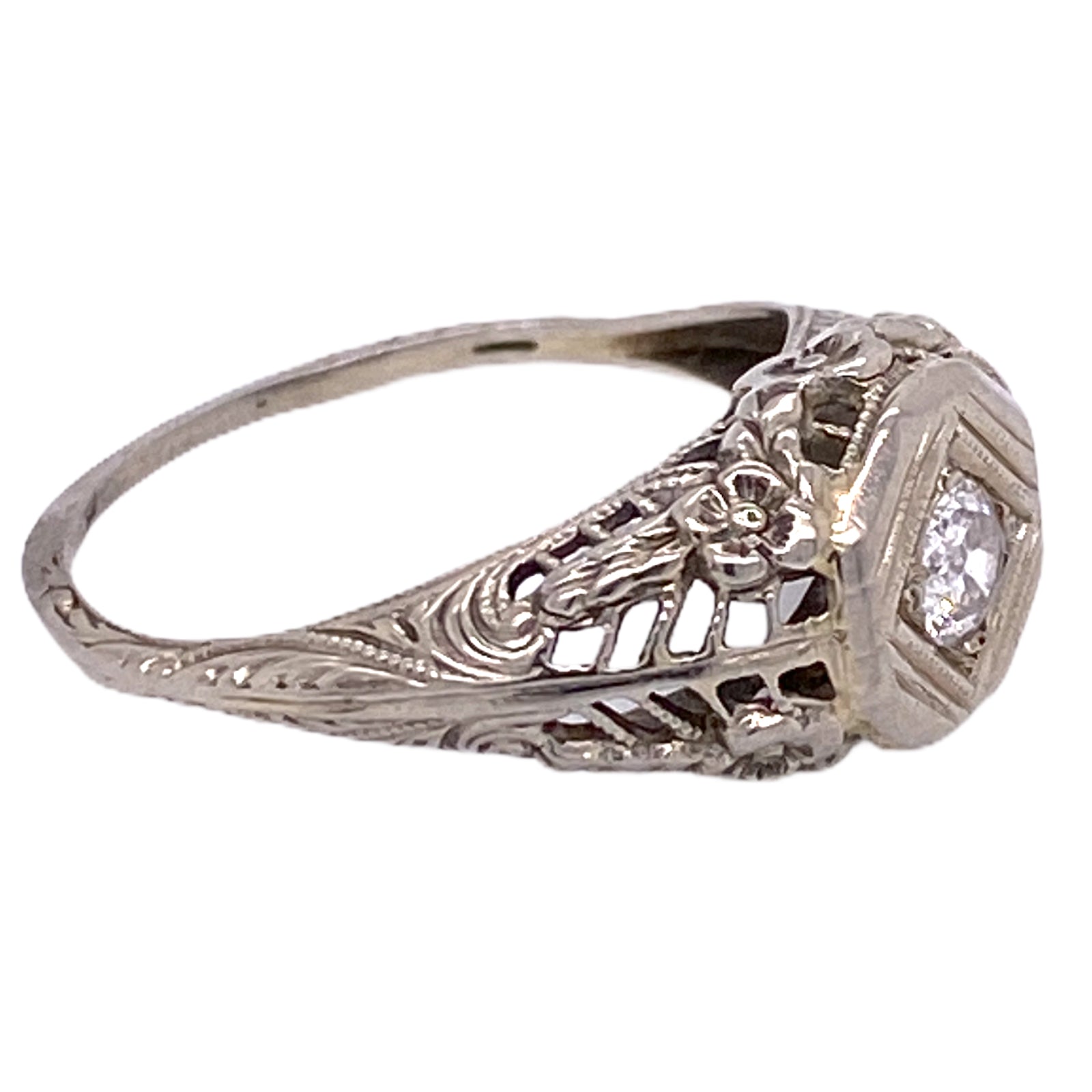 Art Deco Diamond Filigree Engagement Ring 14 Karat White Gold – Bardys  Estate Jewelry