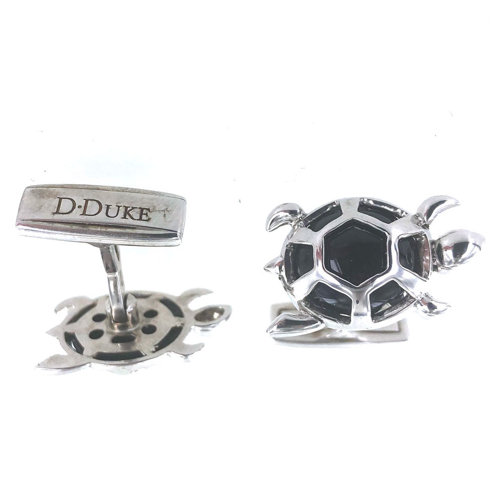 Italian Turtle Onyx Sterling Silver Cufflinks Signed Luca Carati