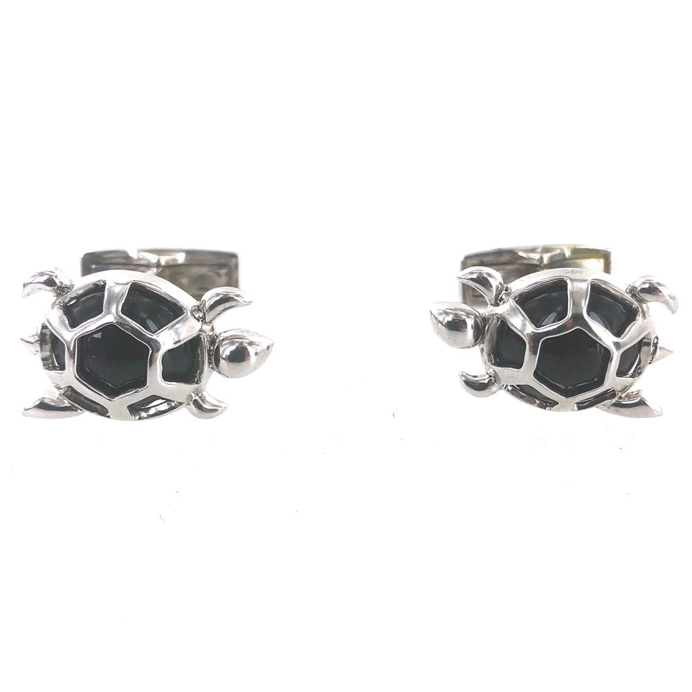 Italian Turtle Onyx Sterling Silver Cufflinks Signed Luca Carati