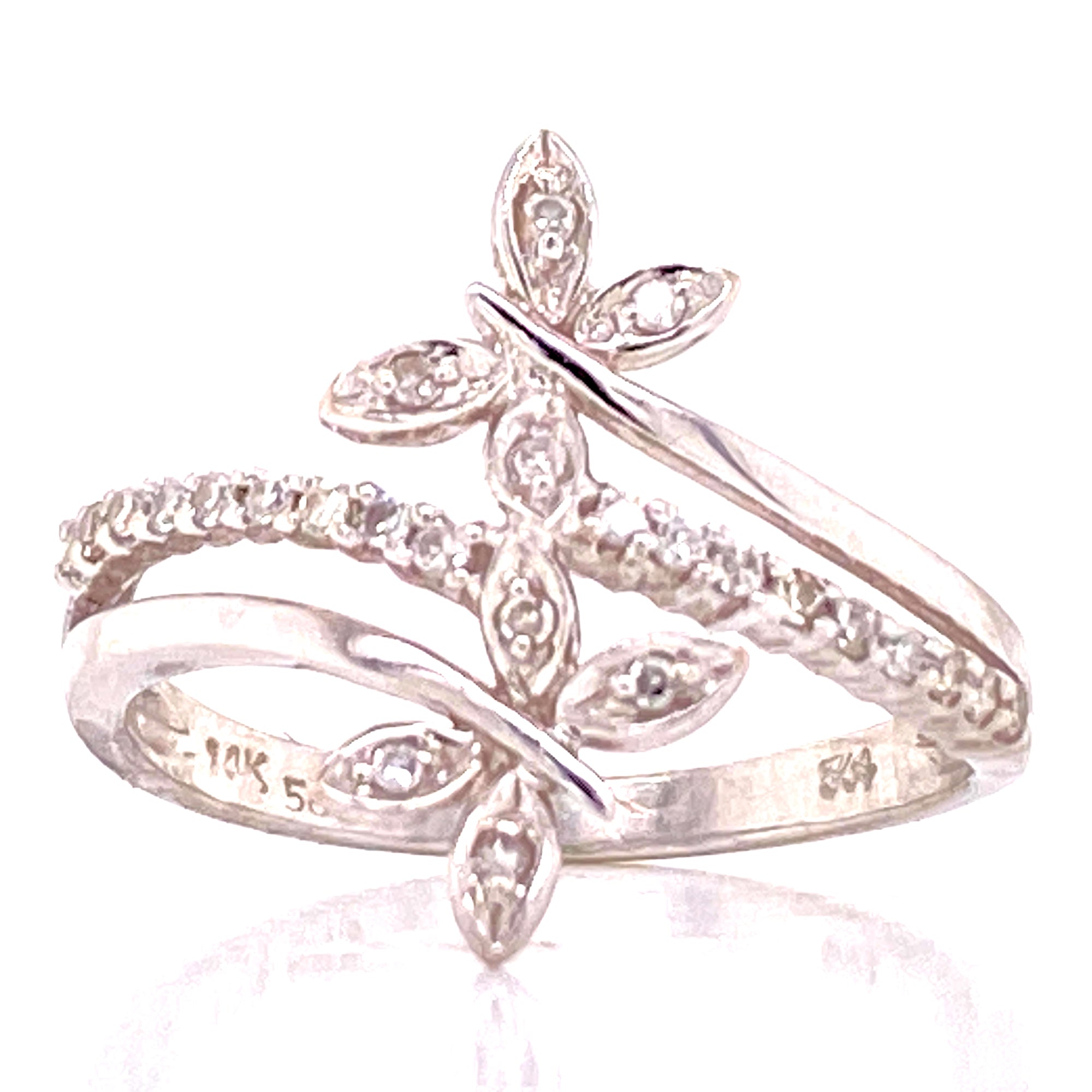 Diamond Butterfly Bypass 14 Karat White Gold Ring – Bardys Estate Jewelry