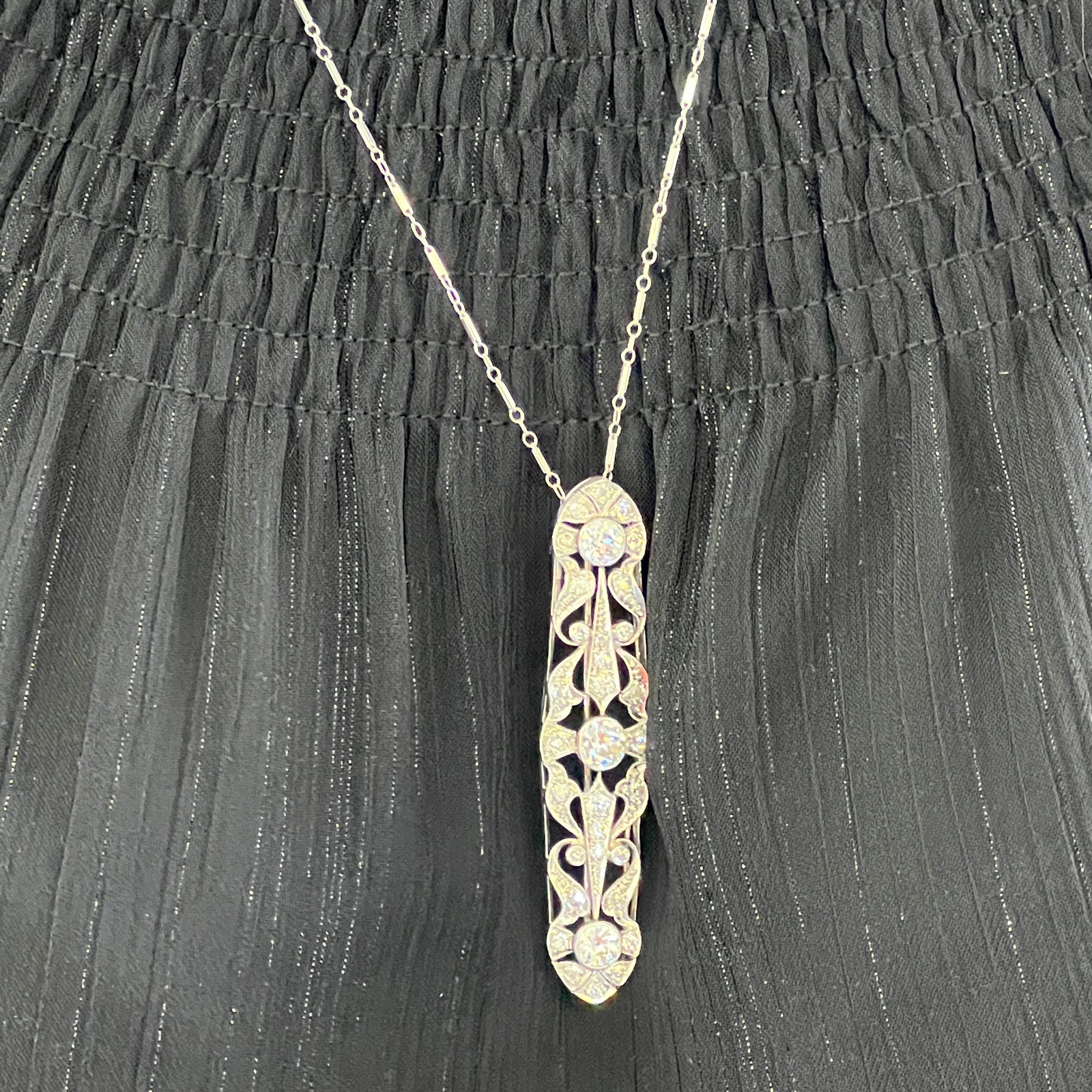 Art Deco Old European Diamond Platinum Pin/Pendant