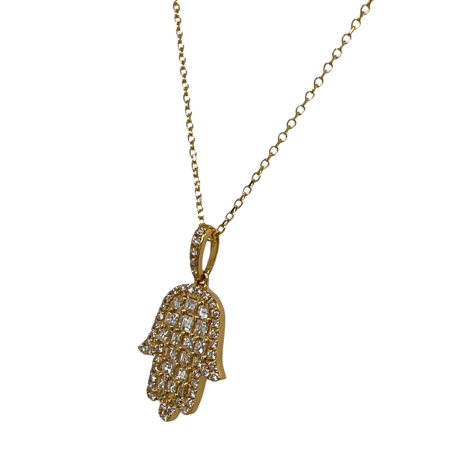 Diamond 18 Karat Yellow Gold Hamsa Pendant Necklace – Bardys Estate Jewelry