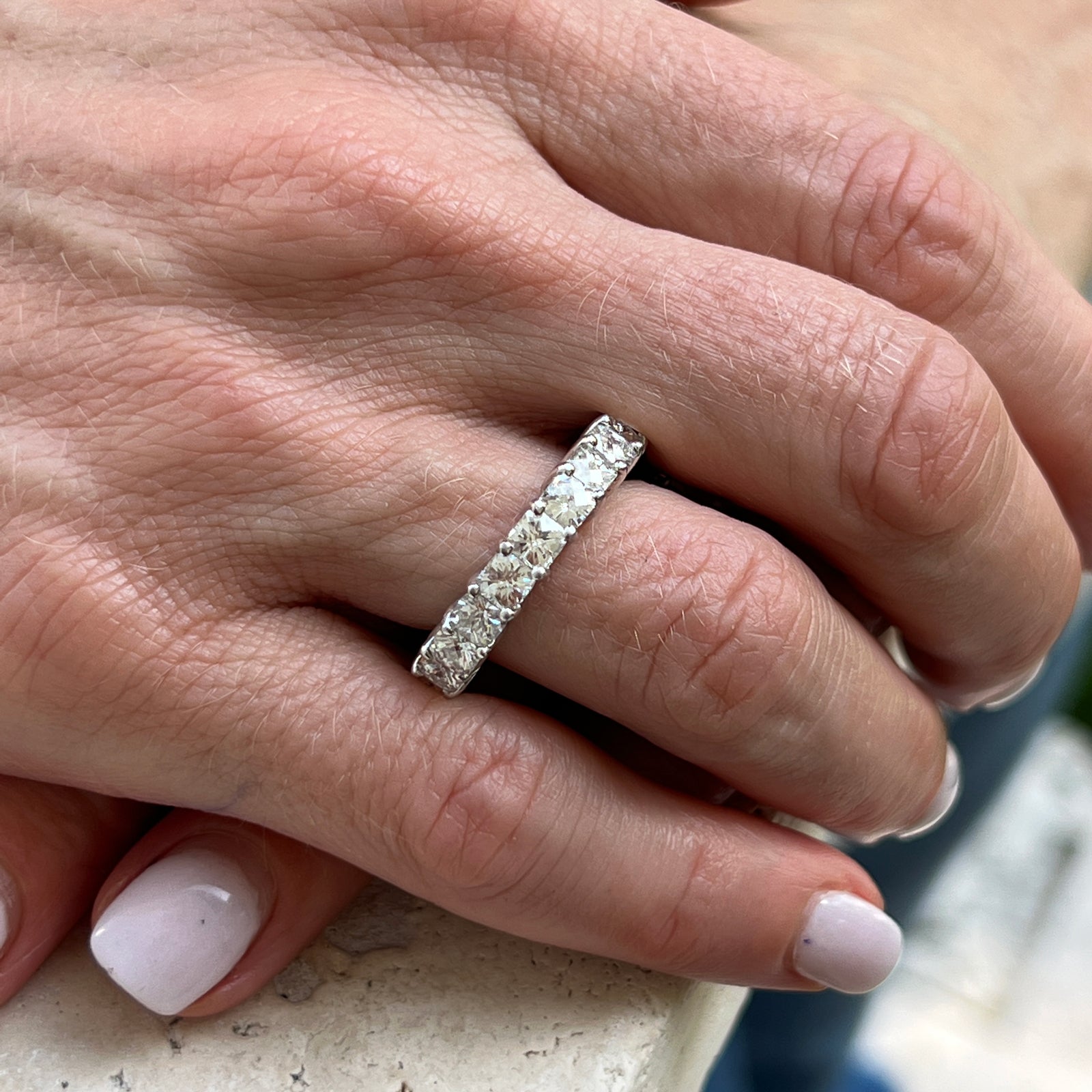 5.42 CTW L Amour Crisscut Cushion Platinum Eternity Wedding Band