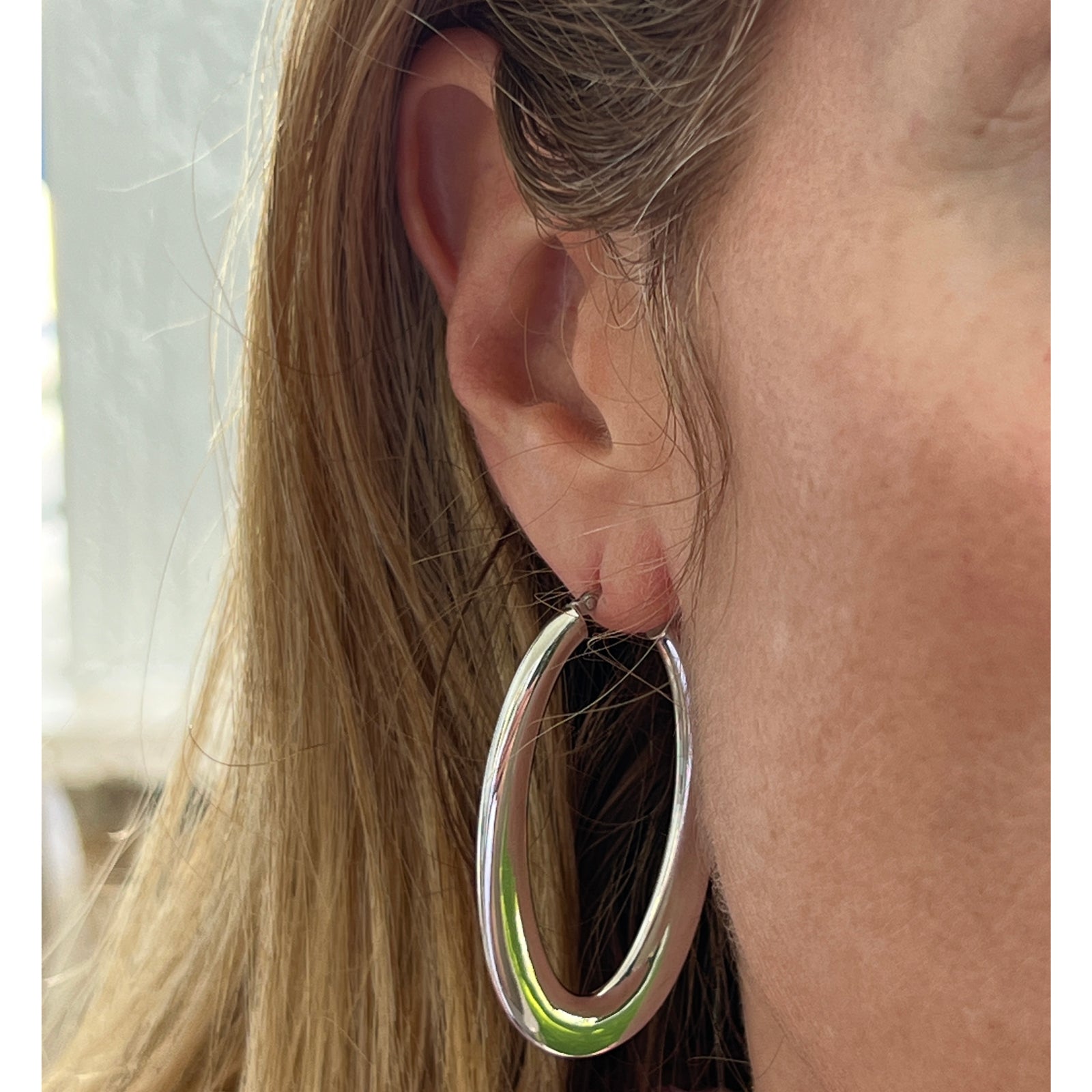Italian 14 Karat White Gold Oval Hoop Earrings Bardys Estate Jewelry