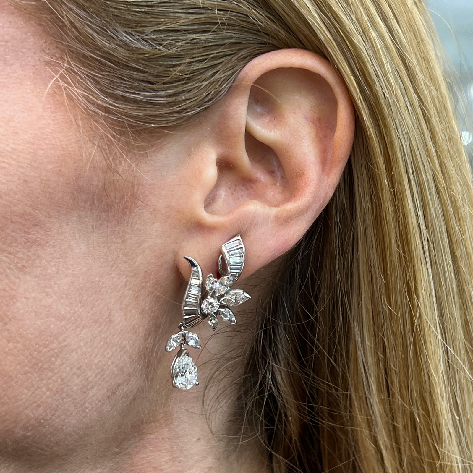 1950s Diamond and Platinum Spray Clip-on Earrings - ROSARIA VARRA FINE  JEWELRY