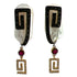 Diamond Ruby Baroque Pearl 18 Karat Gold Drop Greek Key Design Estate Earrings