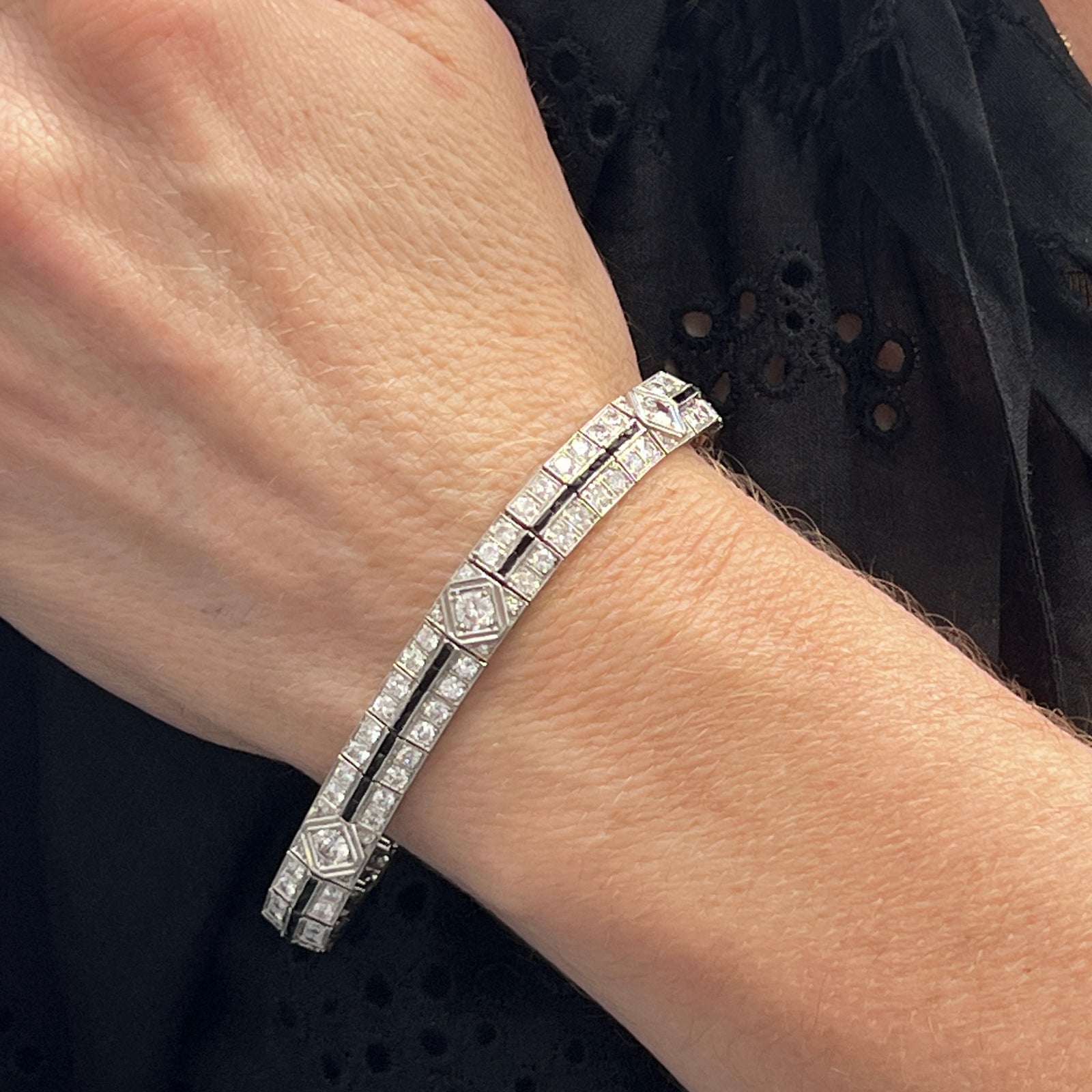 Art Deco Diamond Sapphire Platinum Line Bracelet