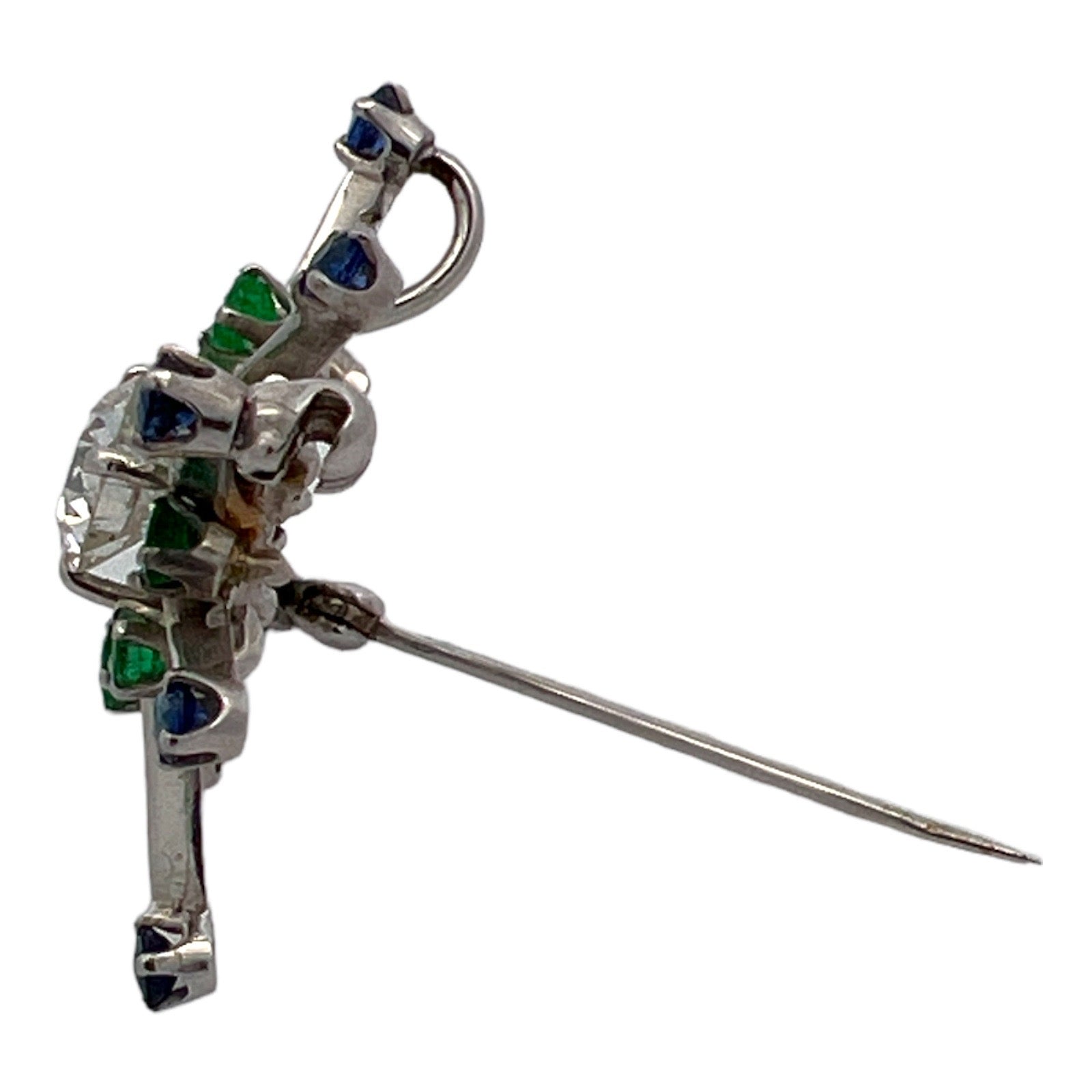Old European Cut Diamond Sapphire Emerald Pendant Pin