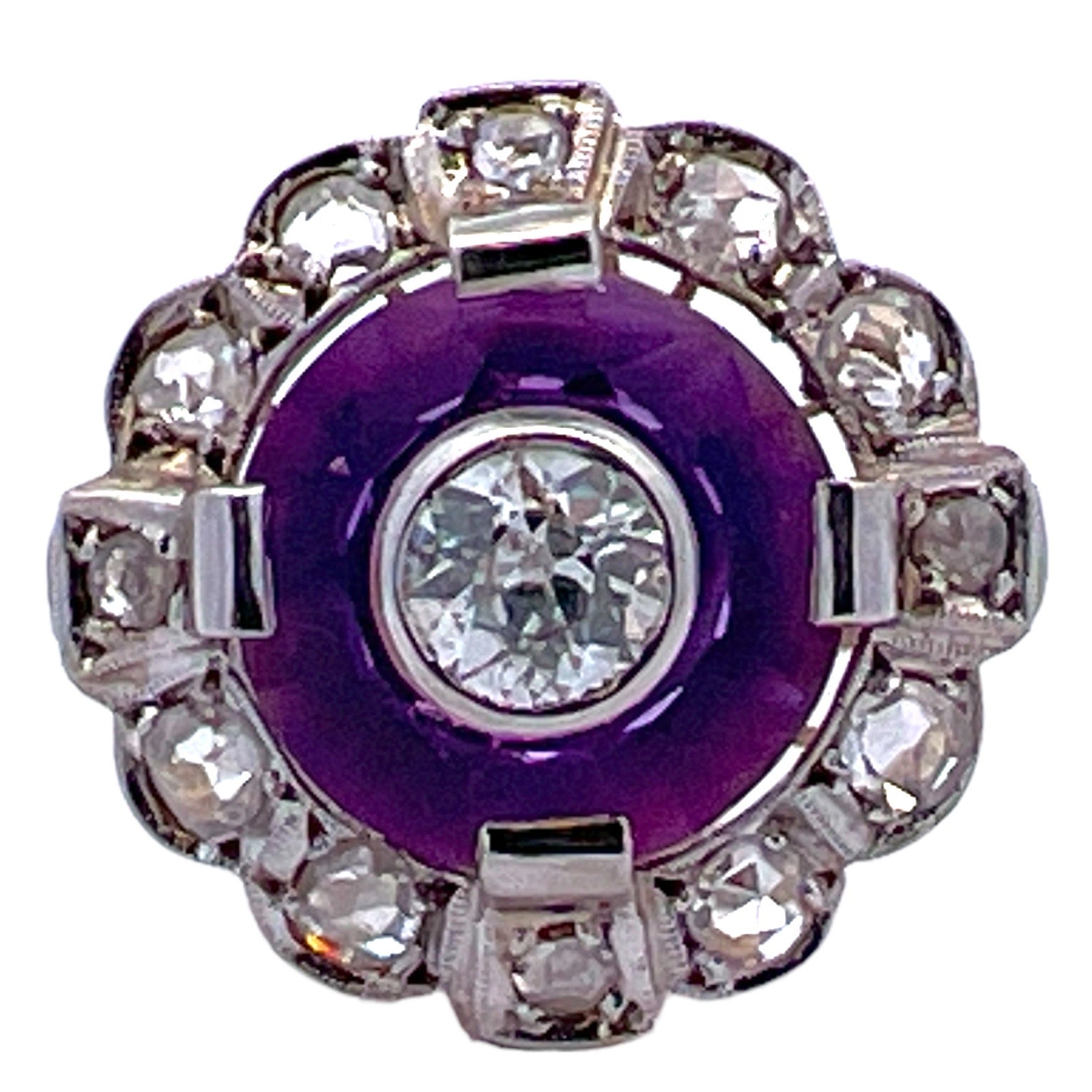 Art Deco Diamond Amethyst Platinum Yellow Gold Cocktail Ring