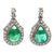 1940's Diamond Emerald Platinum Drop Dangle Earrings