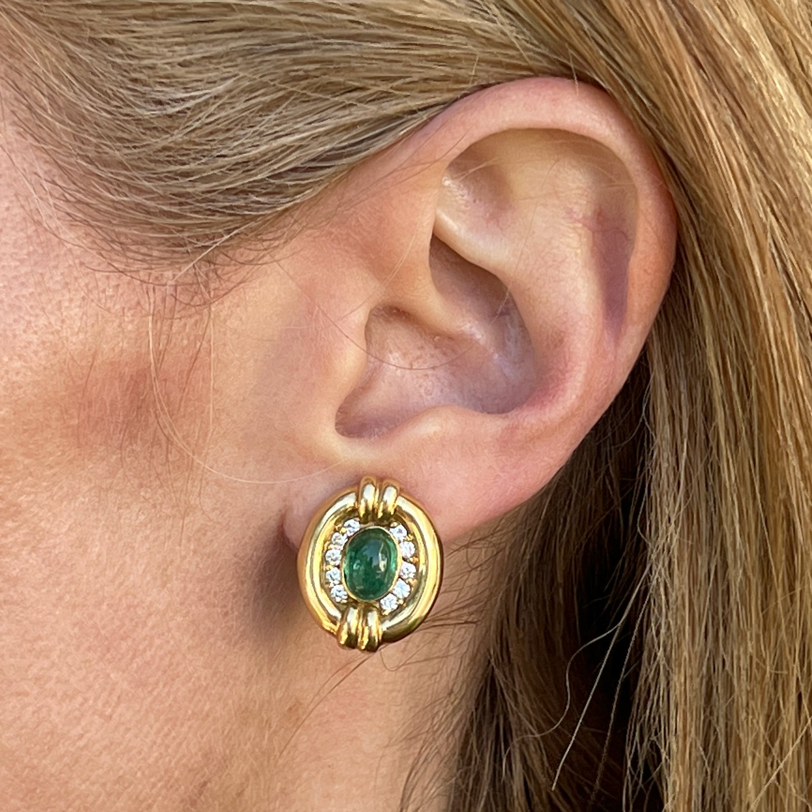 3.00 CTW Emerald Diamond 18KYG Earclip Earrings
