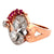 1950's Retro Diamond Ruby Rose Gold Cocktail Ring