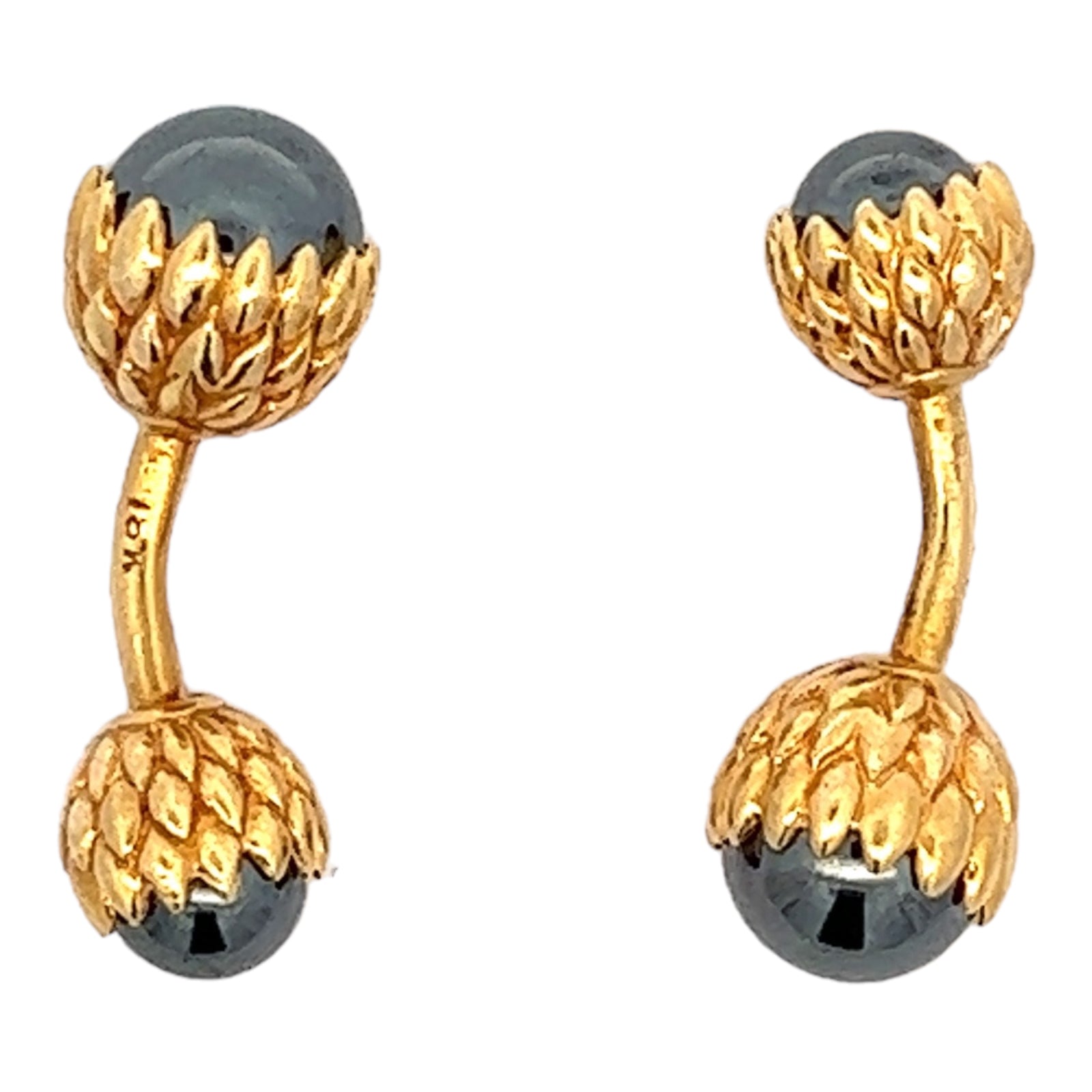 Tiffany & Co. Hematite 18 Karat Yellow Gold Acorn Cufflinks