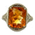1950's Elongated Faceted Citrine Gemstone 14 Karat White Gold Filigree Ring