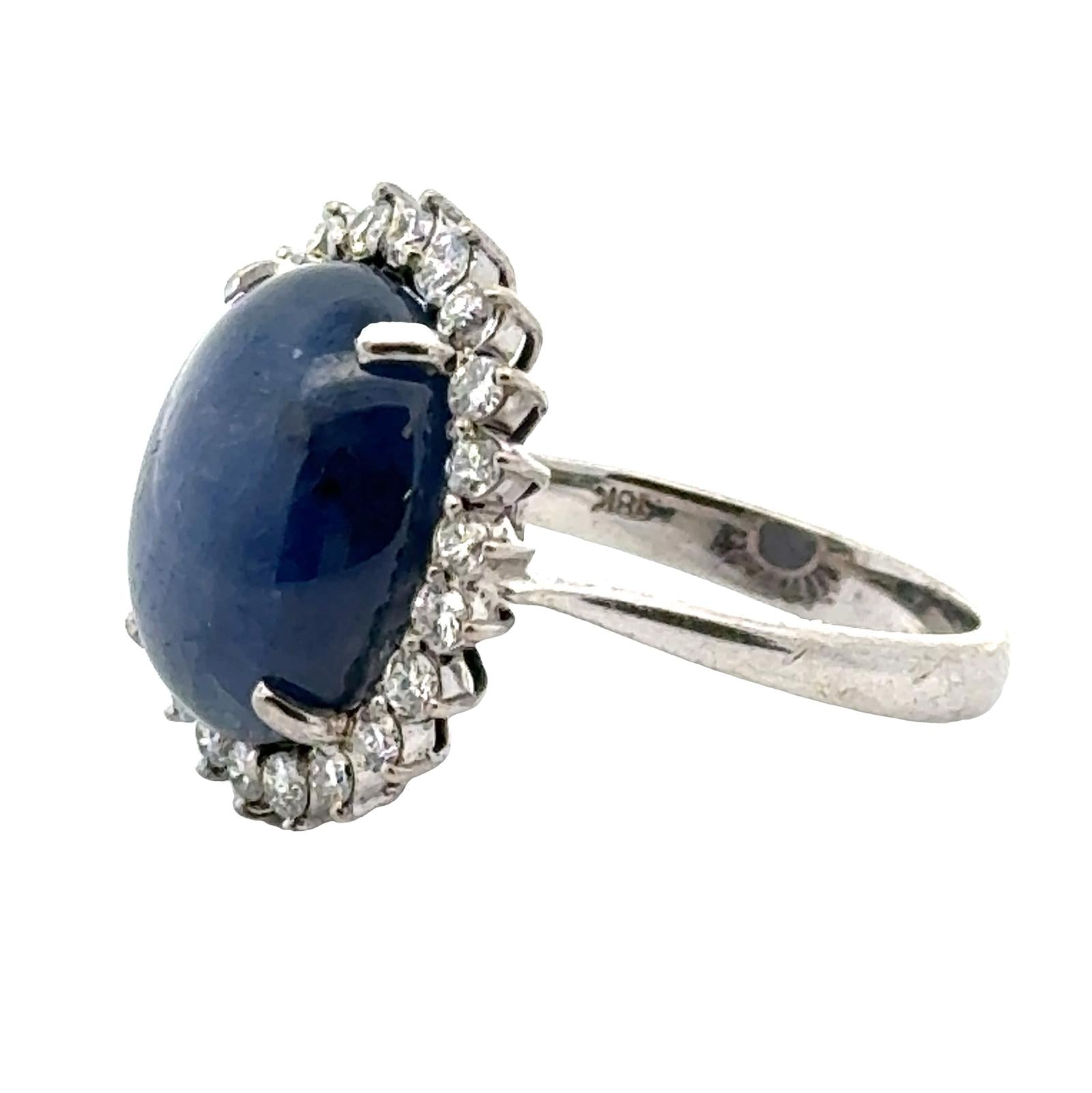 20 Carat Blue Cabochon Sapphire & Diamond 18 Karat White Gold Ring