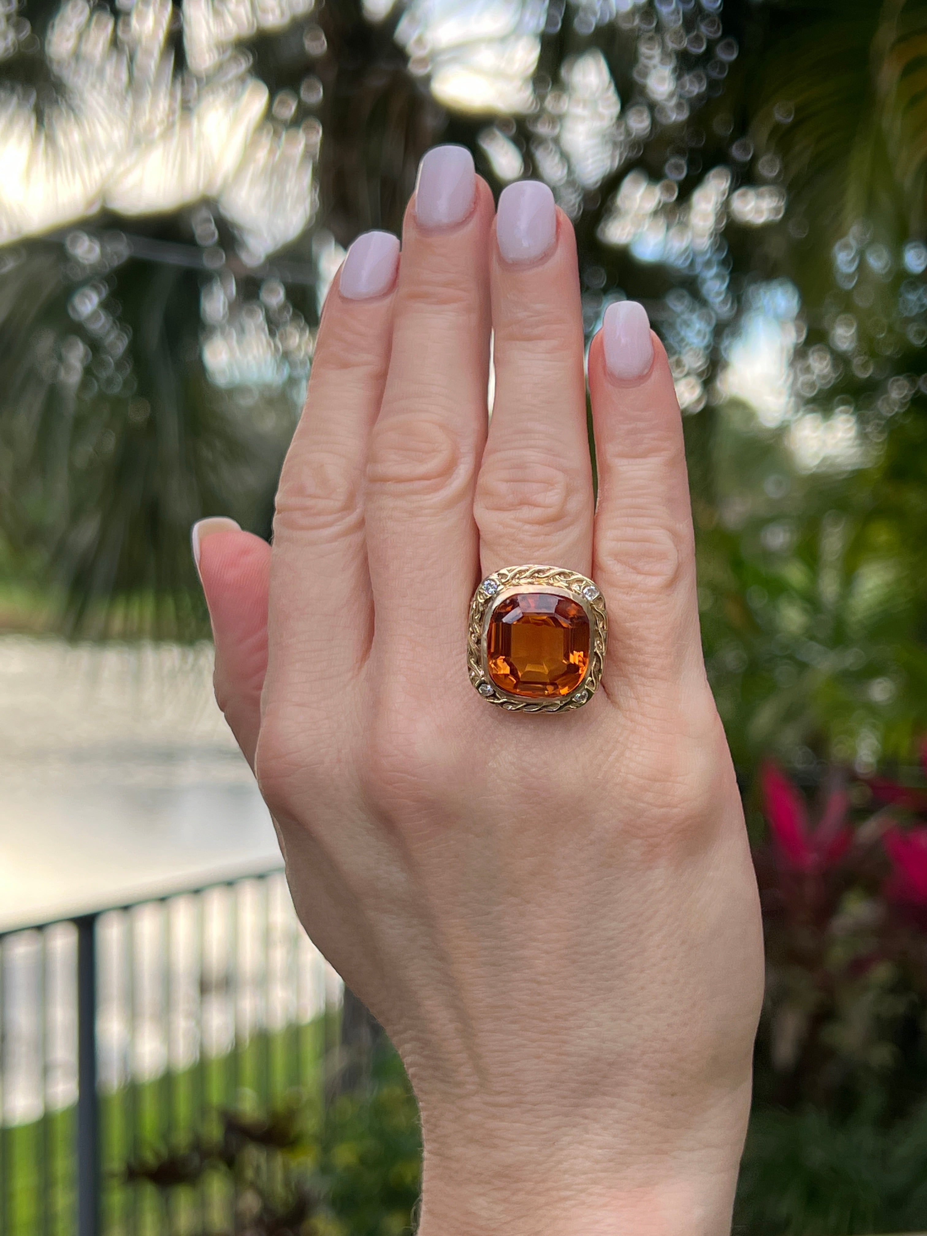 12 Carat Citrine and Diamond Halo Ring – Five Star Jewelry Brokers