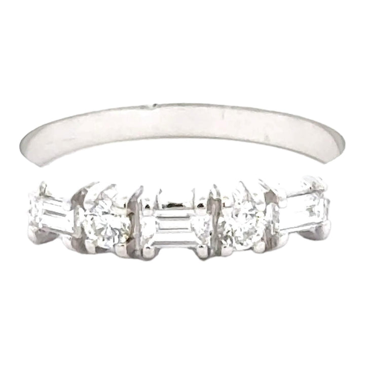 Diamond Dot Dash 14 Karat White Gold Wedding Band Ring