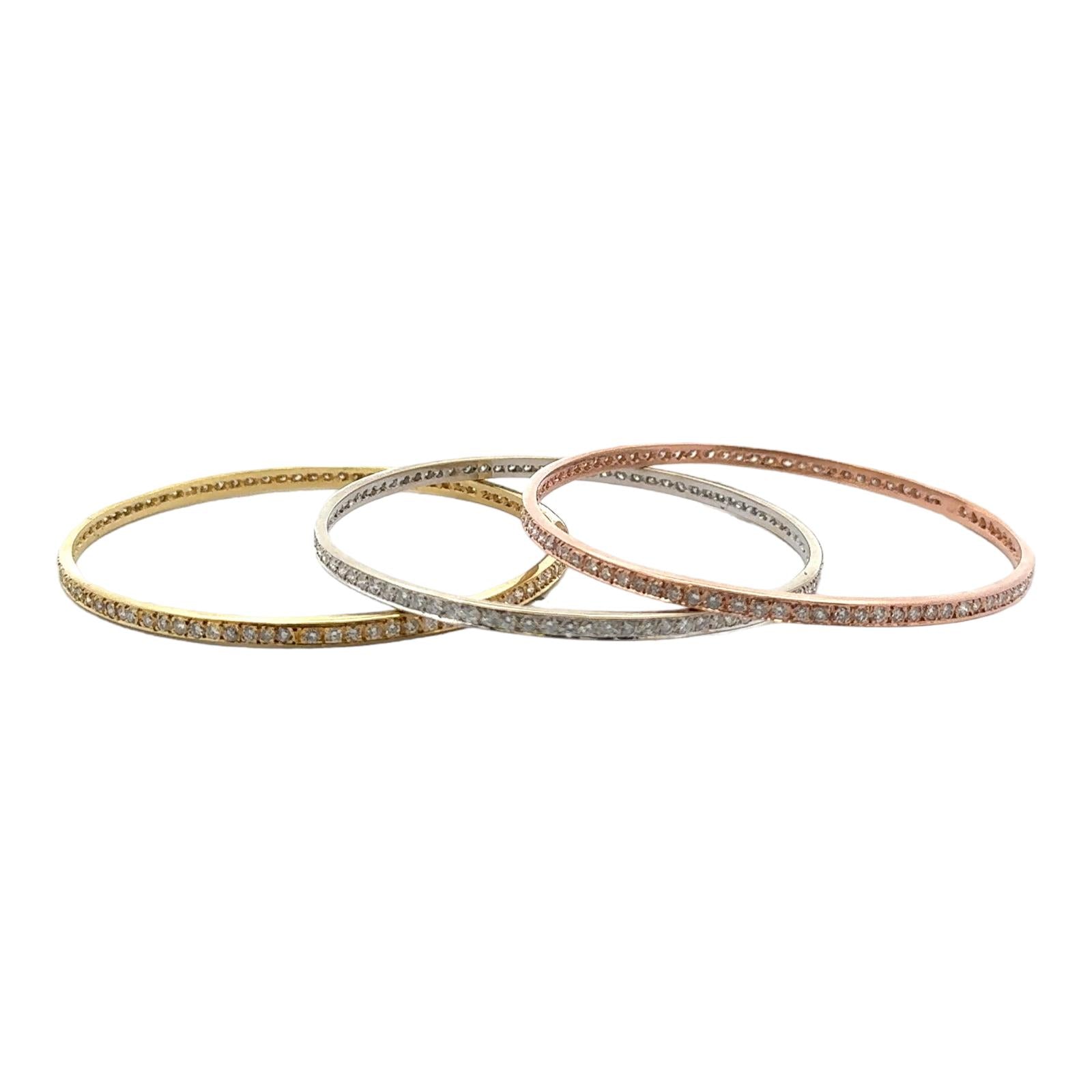 18K Tri Color Gold Diamond Bangle Bracelets Set of 3