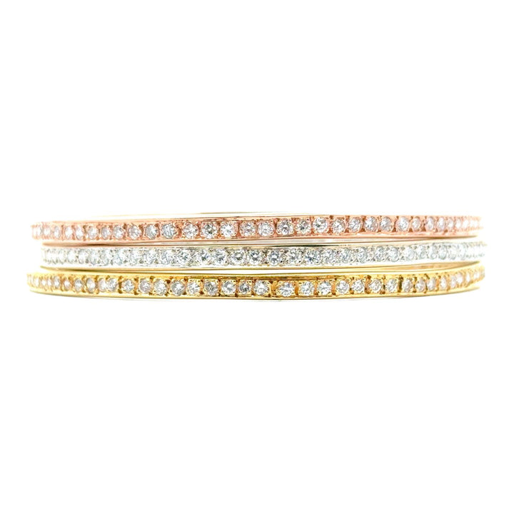 18K Tri Color Gold Diamond Bangle Bracelets Set of 3