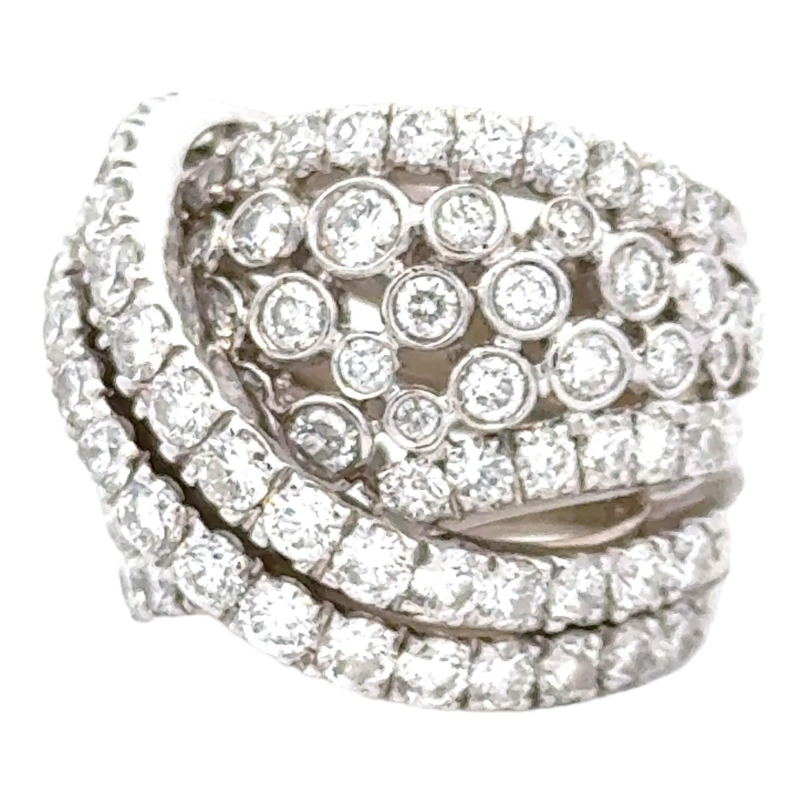 7 CTW Round Brilliant Cut Diamond Crossover 18 Karat White Gold Wide Band Ring