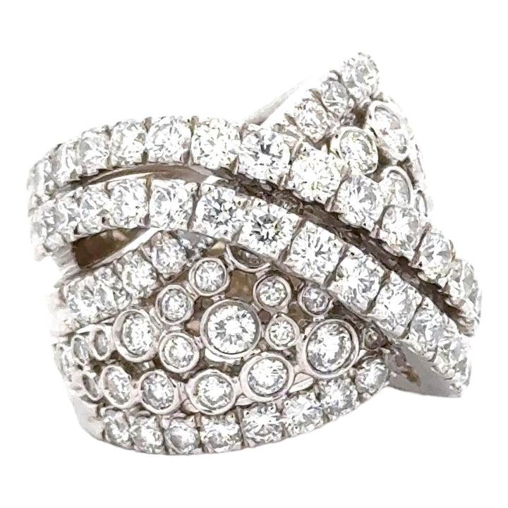 7 CTW Round Brilliant Cut Diamond Crossover 18 Karat White Gold Wide Band Ring