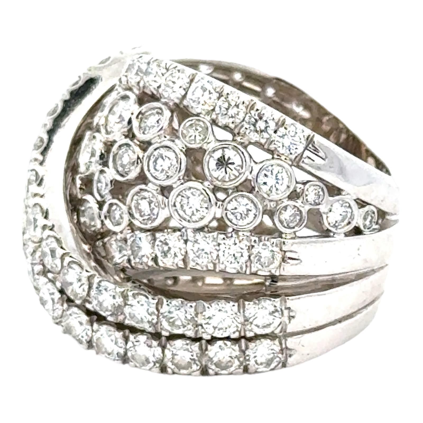 7 CTW Round Brilliant Cut Diamond Crossover 18 Karat White Gold Wide Band Ring