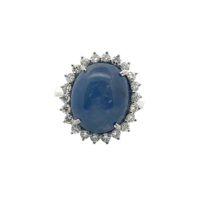 20 Carat Blue Cabochon Sapphire & Diamond 18 Karat White Gold Ring