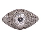Art Deco Diamond Platinum Engagement Ring Filigree Old European Cut